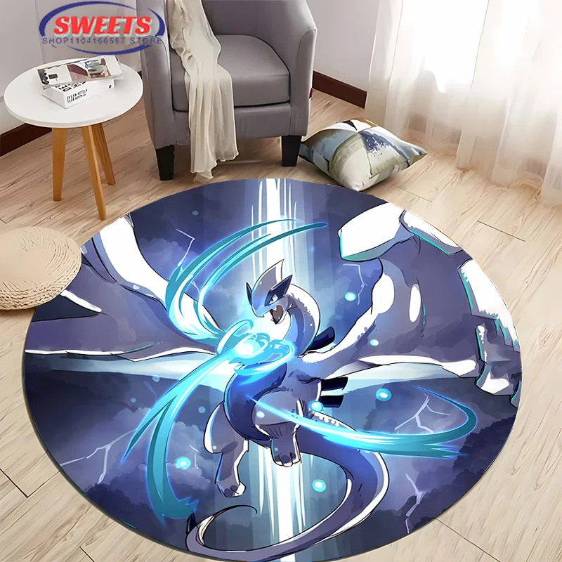 New Arrival! Miniso Pokemon Mewtwo Round Carpet,Anime Rug Non-Slip Play Mat,Rug for Living Room Bedroom Kids Room Round Mat Gift