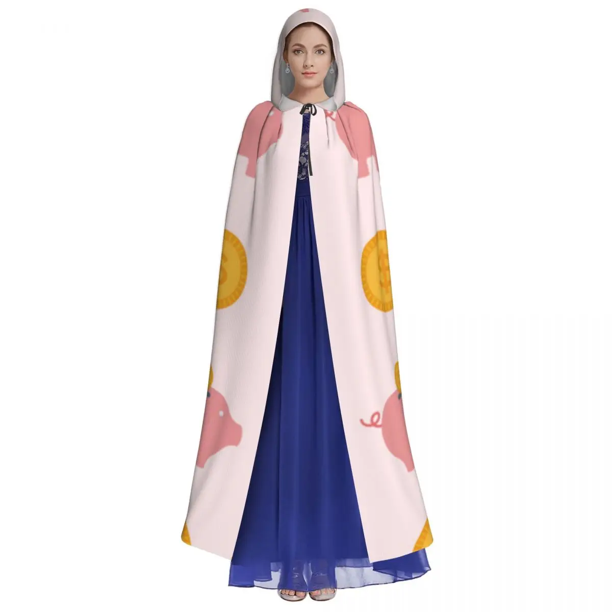 Adult Halloween Piggy Bank Cloak Cape Hooded Medieval Costume Full Length Dress Coat