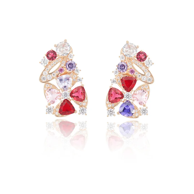 

Yongfang Flower Earrings Gold-Plated Color Zirconium European-Style Luxury Elegant Women's Evening Wear Flower Earrings