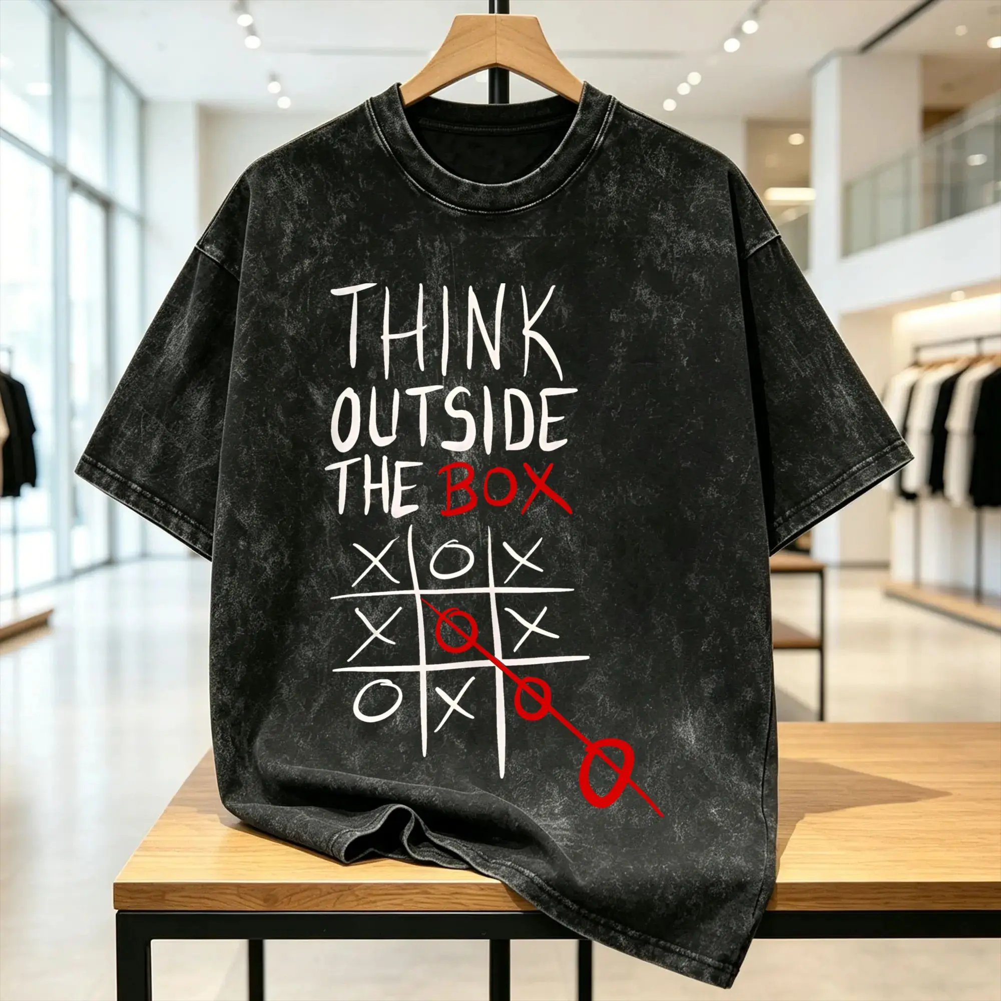 Awesome Think Outside the Box T-Shirt Men Crew Neck Cotton Washed T Shirt  Short Sleeve Tees Printing Clothing