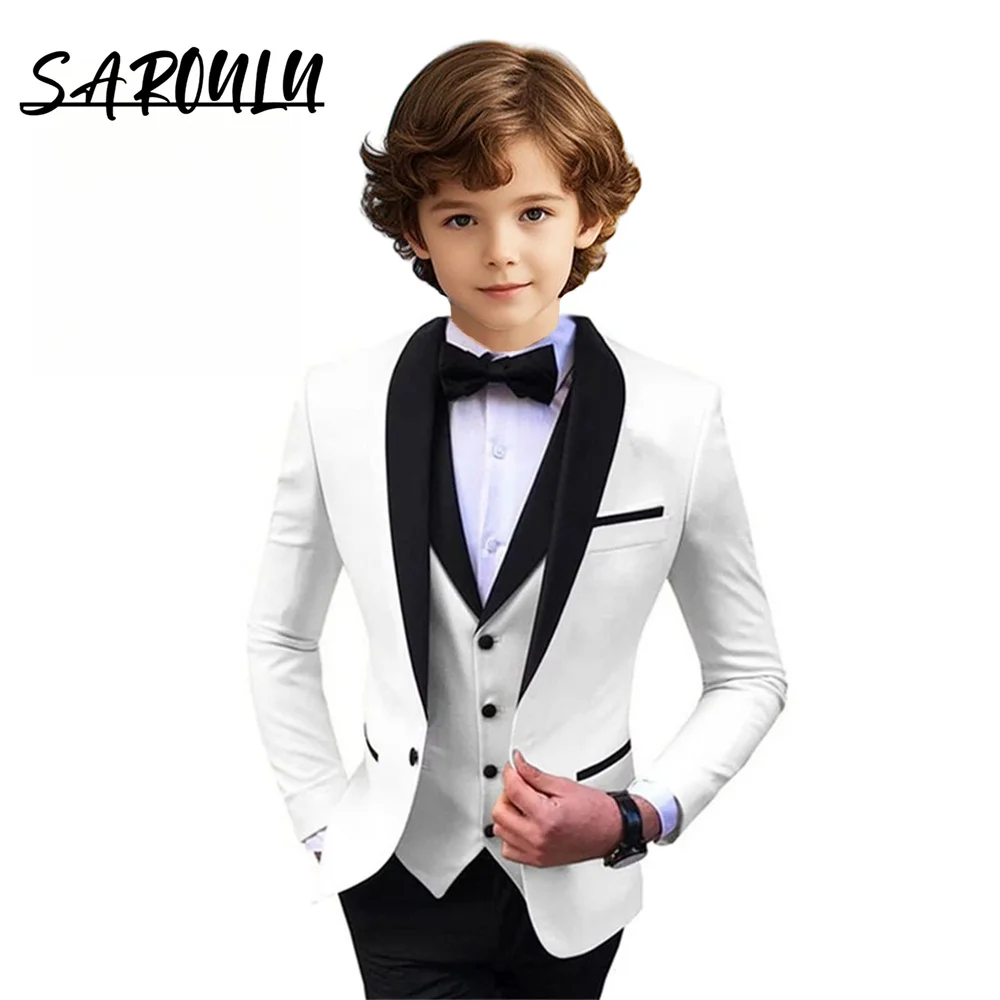 British Style Fashion Boy's Suit Elegant White Hot Sale Top Quality Casual In Stock Blazer Vest Pants Bow Tie 4 Pieces Set