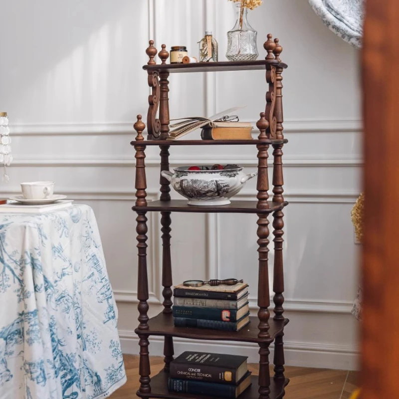 Retro Solid Wood Storage Rack Multi-layer Shelf Dishes Document Bookshelf Home Living Room Bedroom Display Rack