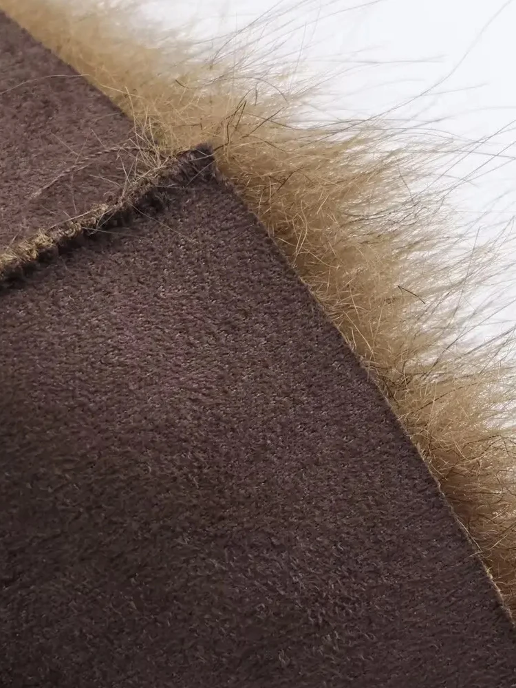 HH Women Lapel Buttons Pocket Long Sleeves Outwear Reversible Faux Fur Effect Jacket 2025 Winter Woman Elegant Warm Coat