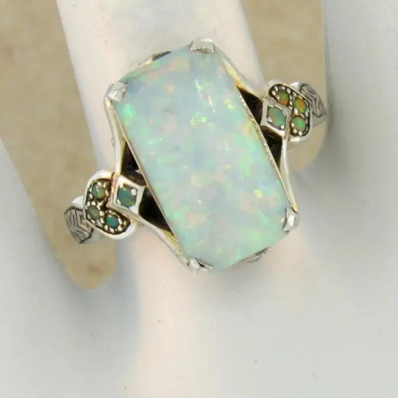 New Fashion Square White Opal Ring for Women Vintage Turquoise Rectangular Faux Gem Ring Jewelry Gifts Женская Бижутерия Тренд