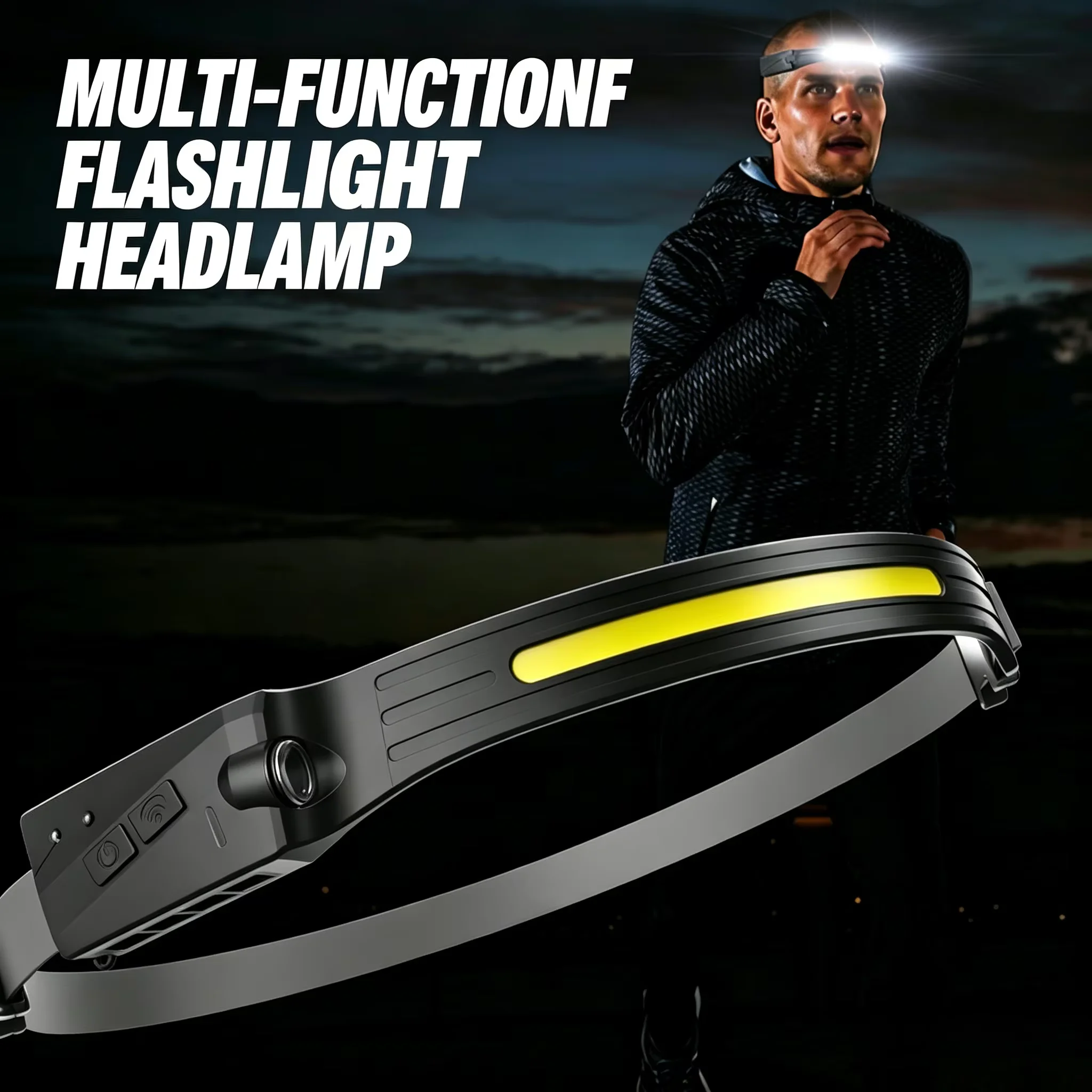 Headlamp Rechargeable, 230° Wide Beam Head Lamp LED with Motion Sensor for Adults - Camping Accessories Gear, Waterproof Head Light Flashlight for Hiking, Running, Repairing, Fishing, Cycling