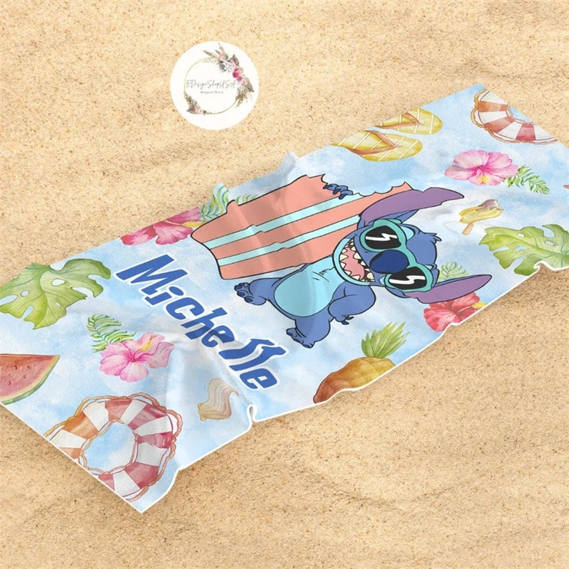 Gepersonaliseerde naam aquarel Disney Stitch aangepaste strandlaken Lilo & Stitch babyhanddoek bad zwembad strandreis Stitch zomer