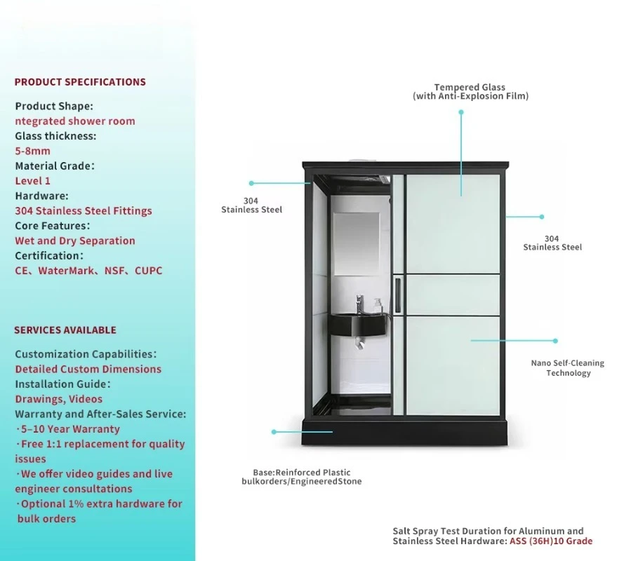 YEETE Modern Matte Black Square Pivot Shower Pod 8mm Tempered Glass Prefab House Construction Urban Apartment Wet Room Kit Hotel