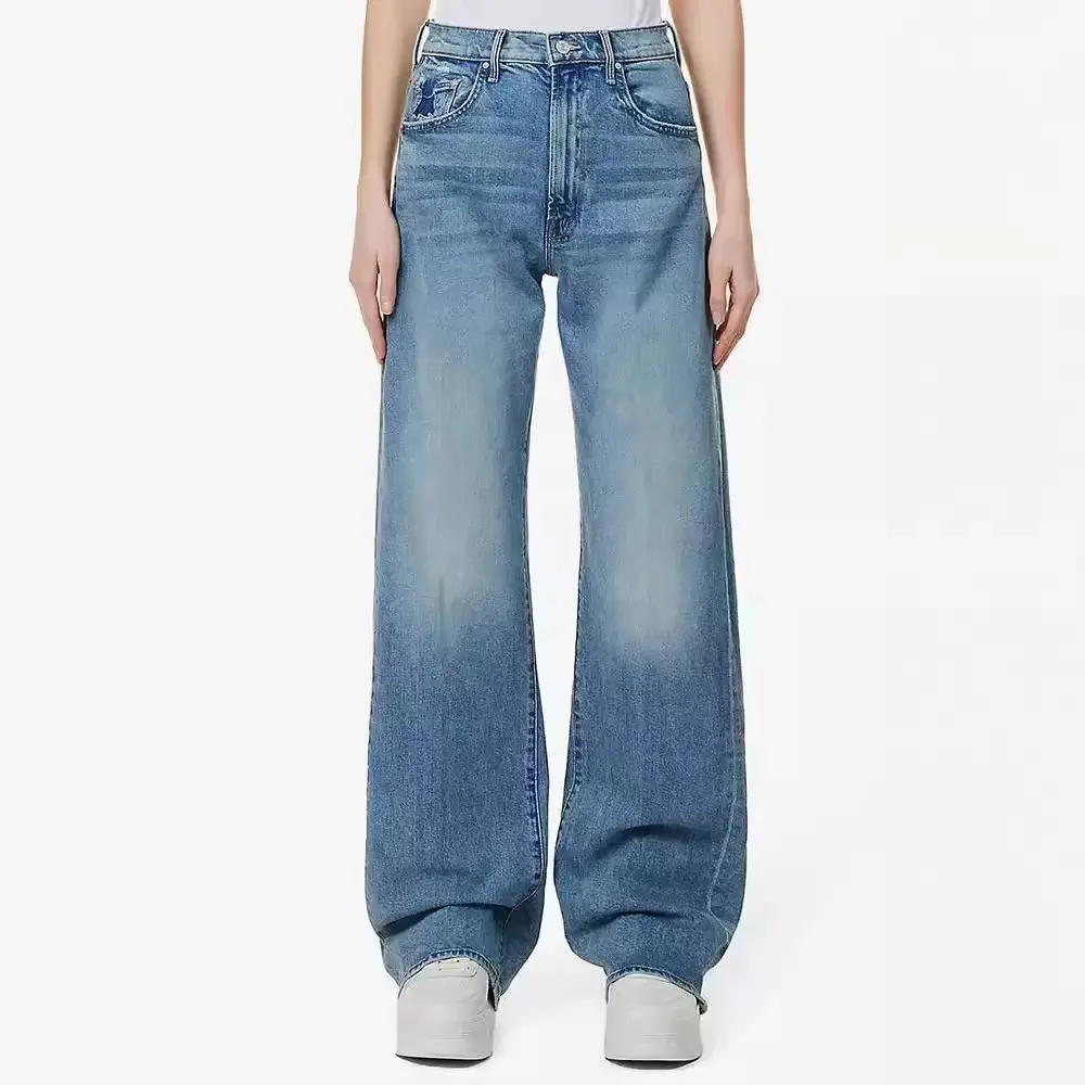 

Женские свободные длинные джинсовые брюки в стиле ретро, модные слегка расклешенные джинсы с высокой талией