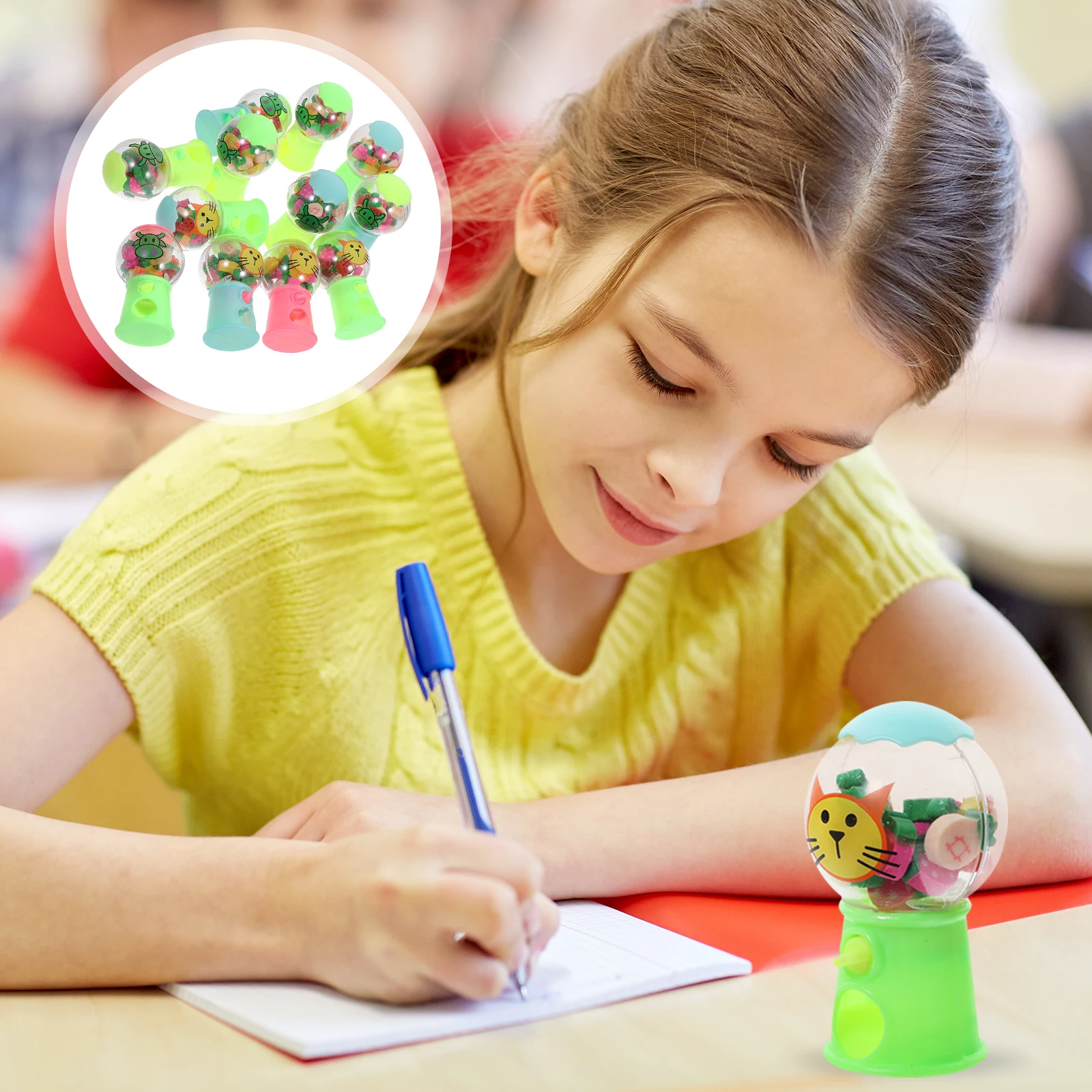 

12 Pcs Machine Mini Eraser Dispenser Cartoon Container Kids Gift Students Stationary Reusable Lightweight Compact