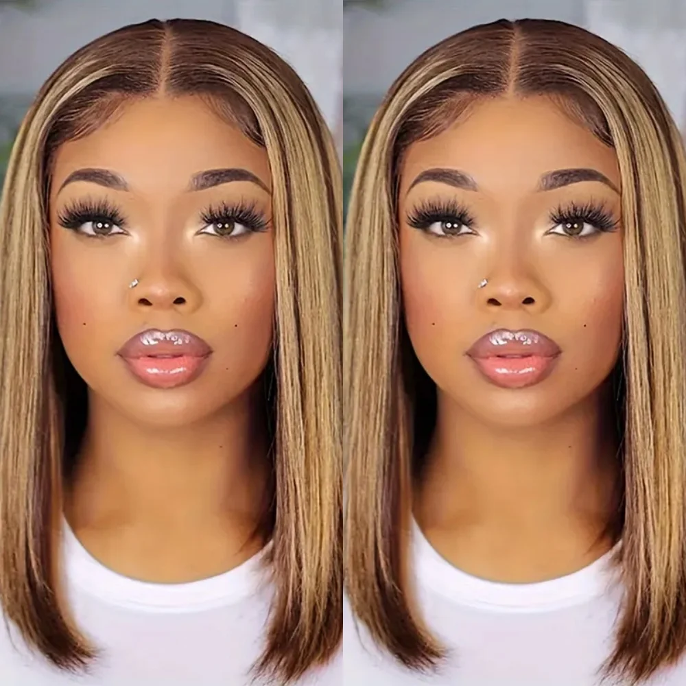 

14 Inch P4/27 Ombre Highlight Straight HD Transparent 13×4 Lace Front Wigs Human Hair Colored Curly Honey Blonde Wavy Wigs
