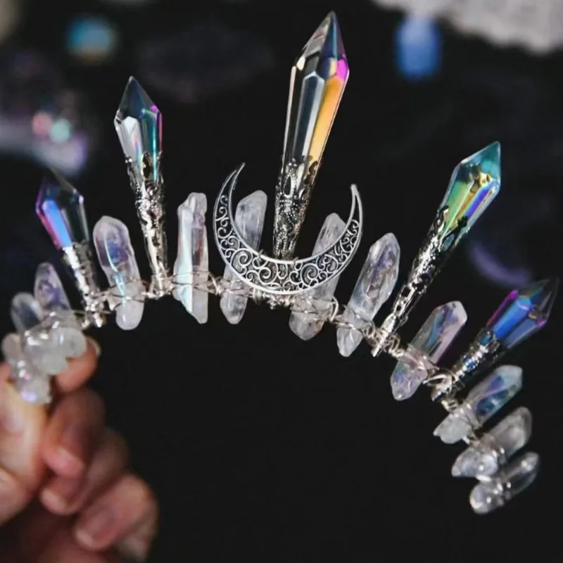 Moon Witch Crown Headband Handmade Dark Crystal Quartz Tiara