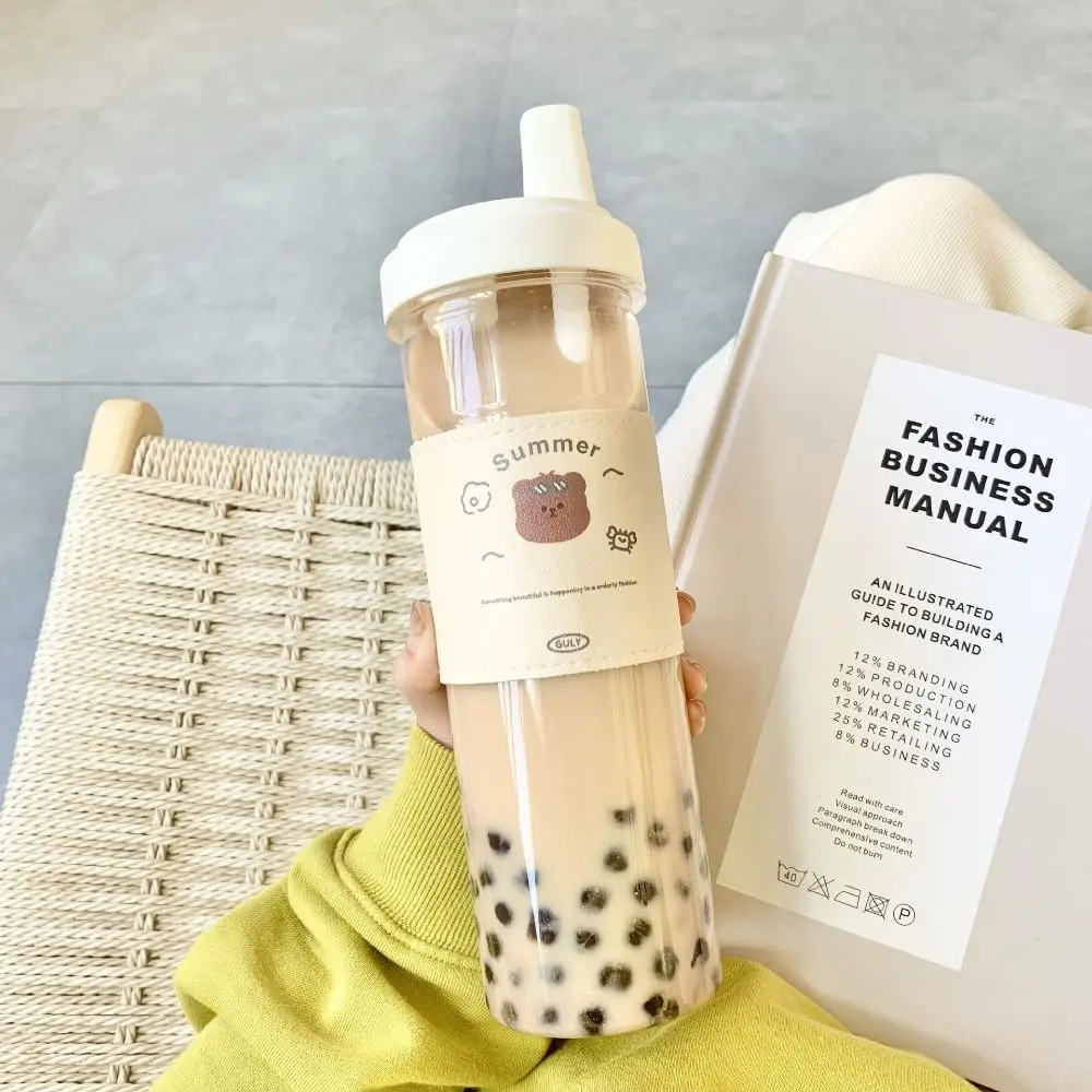 

500/850ml Milk Plastic Cup Transparent with Lid Straw Water Straw Bottles Fall Prevention Leakproof Large Capacity Water Bottle