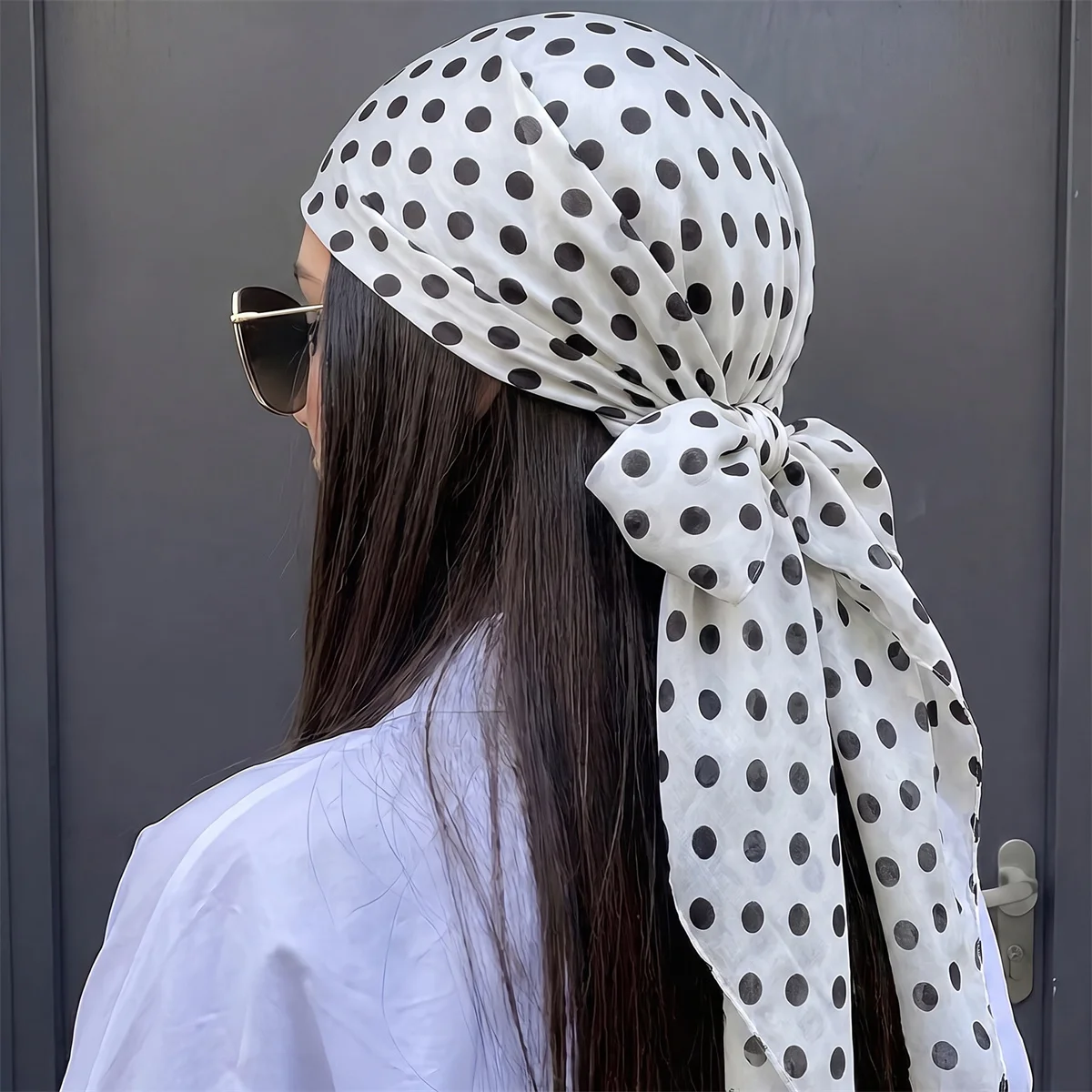 Women 90cm Polka Dot Square Hijab Soft Light Chiffon Muslim Headscarf Elegant Bawal Tudung Versatile Head Wrap For Daily Modest