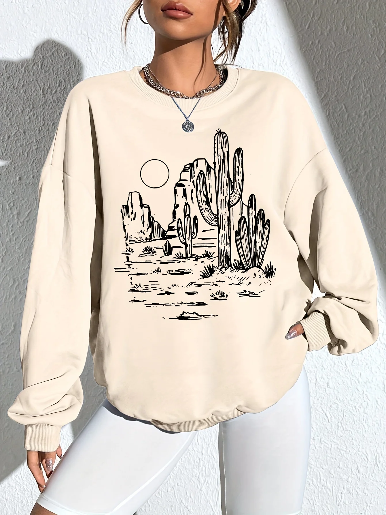 Fashion Casual Loose Simple Pattern Printing Round Neck Long Sleeve T-shirt Top Suitable for Daily Travel Comfortable Breathable