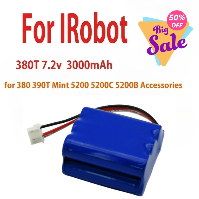 3000mAh Battery Rechargeable Battery for IRobot Braava 380T 380 390T Mint 5200 5200C 5200B Accessories 7.2V Bateria