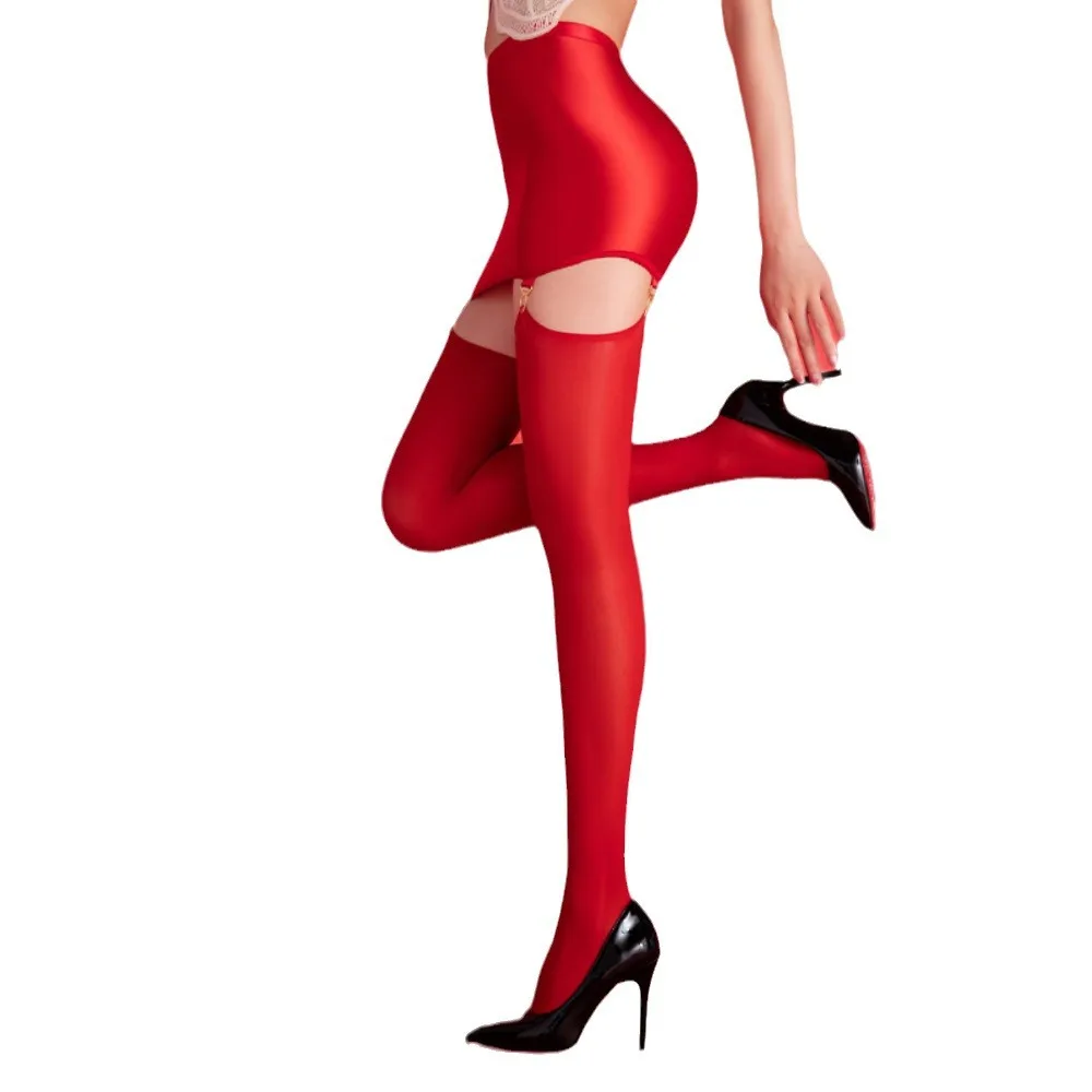 Sexy Women Oil Glossy Shiny Micro Mini Skirt Stain Smooth Tights Pencil Skirt Elastic Sweet Girl Cute Skirt With Garter Stocking
