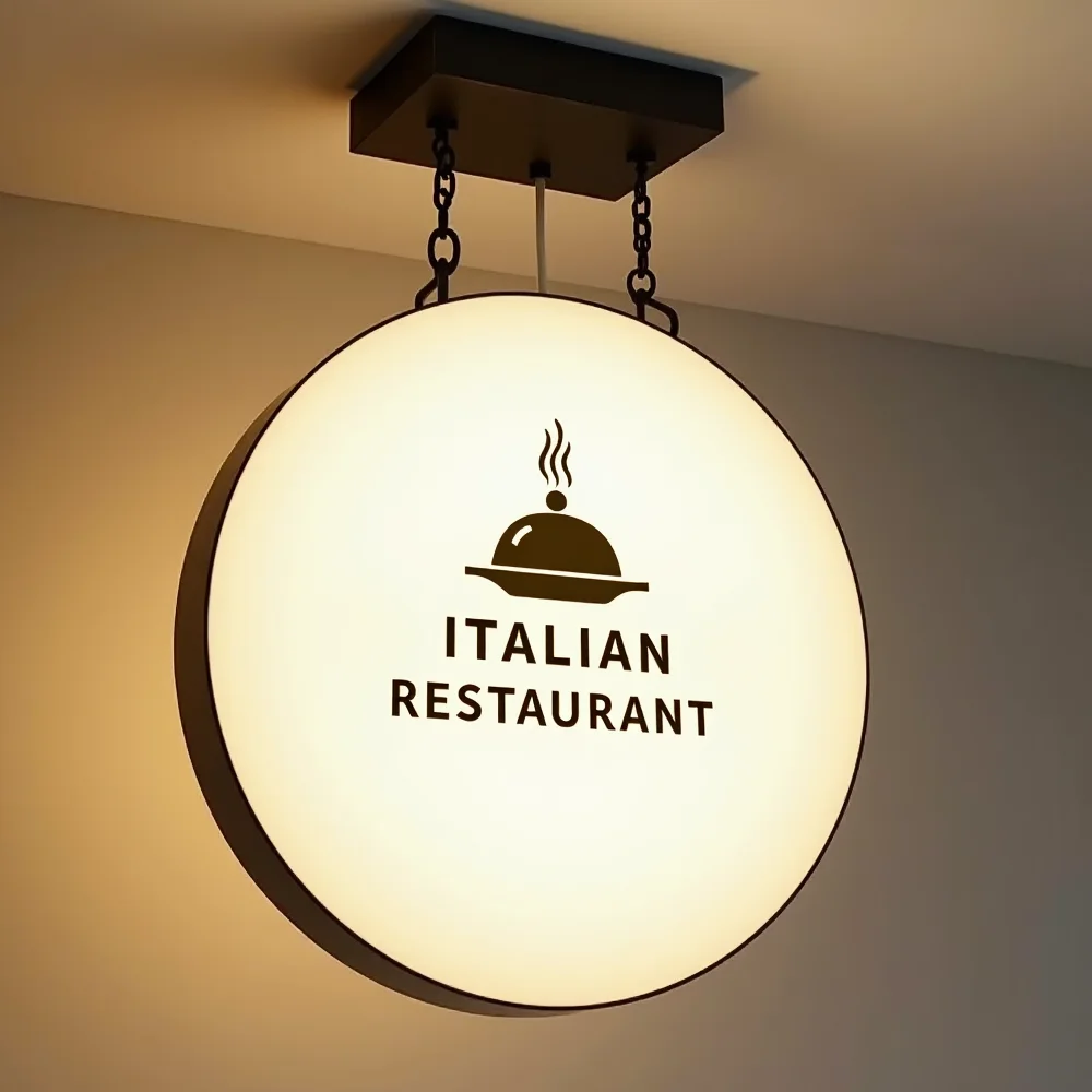 Custom LED Light Box Outdoor Business Sign Round Waterproof Acrylic Double Sided Backlit Advertising Ceiling Mounted Sign