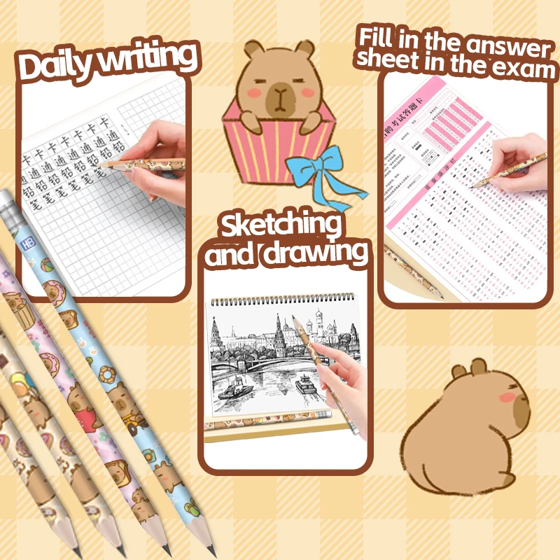 أقلام رصاص خشبية من Jiamei Kapibara أقلام رصاص مثلثة Hb أقلام تصحيح الوضعية 12-حزمة 30-حزمة أقلام رصاص كرتونية هدايا قرطاسية إبداعية للطلاب #6