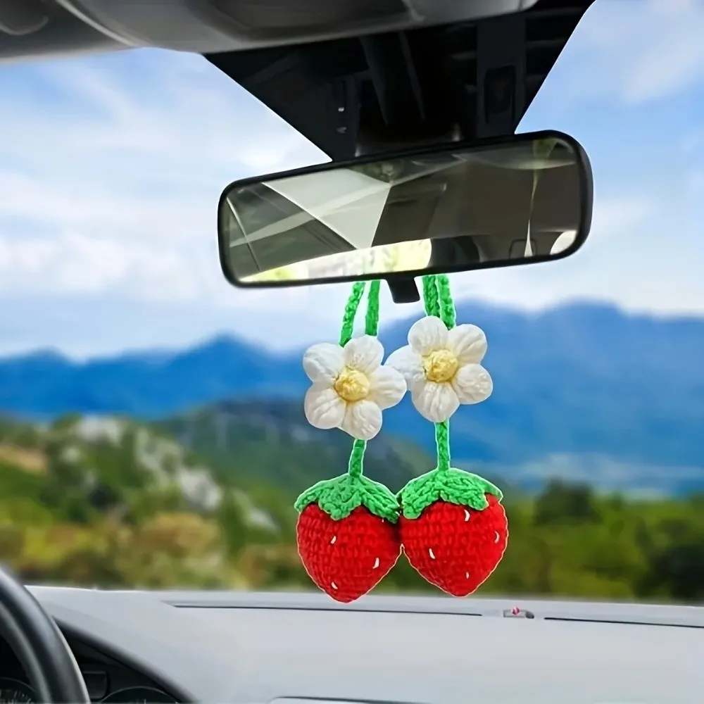 Wool Woven Crochet Curtain Tie Back Handmade Floral Design Hand Knitted Flower Bookmark Strawberry/Sunflower Cute Bag Charm