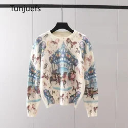 Suéter con estampado de caballo del castillo para mujer, jersey de manga larga de alta calidad, de marca de lujo, Harajuku, Tops Y2K