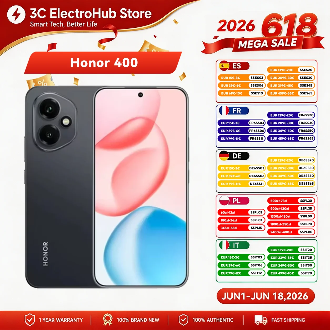 Honor 400 - Snapdragon 7 Gen 3, AMOLED 120Hz, 6000 mah,200MP + 50 MP AI Super Camera, 6.55 inches Smartphone