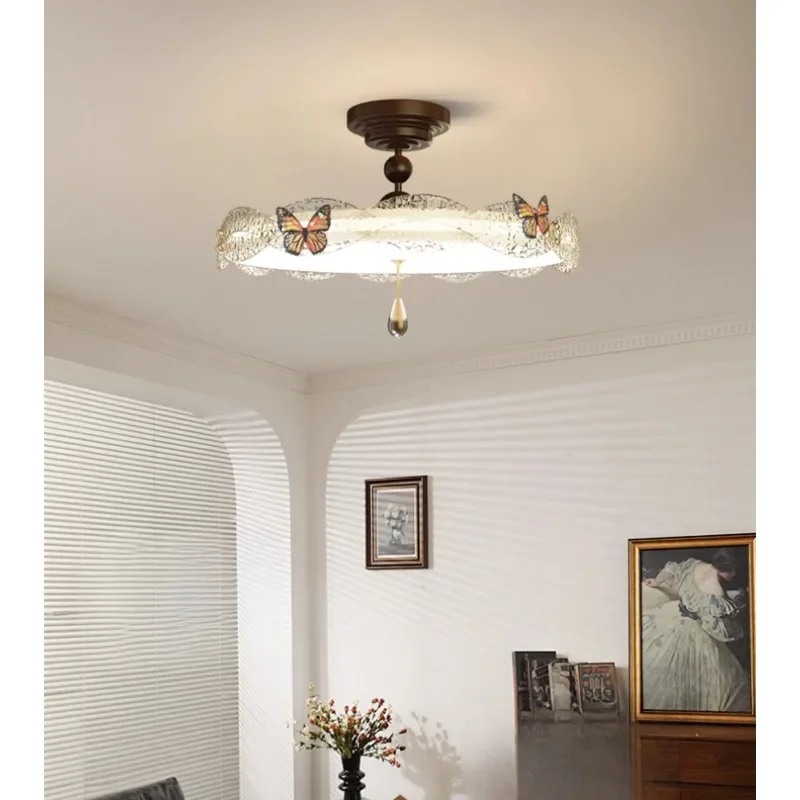 Middle ancient style bedroom ceiling light French retro light luxury crystal high-end feeling book homeowner bedroom light