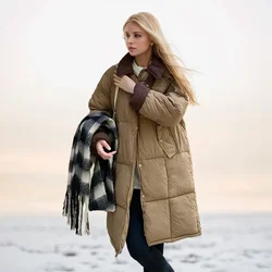 2024 New Winter Women's Down Cotton Jacket Female Lapel Contrast Casual Long Parkas Coats Demi-season Jacket Women's Winter Coat