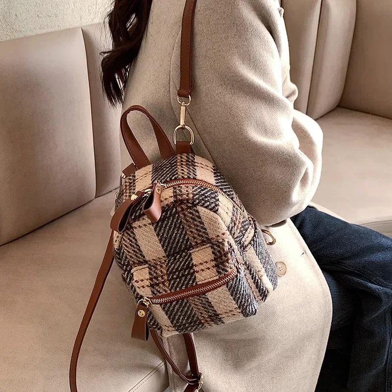 

Retro Plaid Mini Backpack Women's 2022 Autumn New Fashion Korean Edition Versatile Fashion One Shoulder Small Backpack