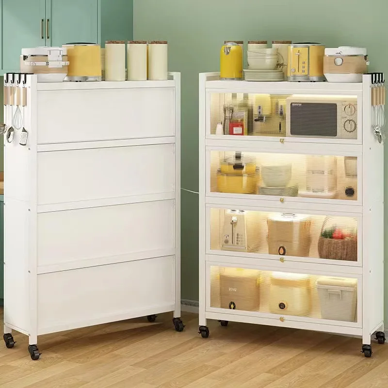 Home Multi-Layer Floor Sideboard Bowl Dish Pot Tableware Holder Available Storage Organizer Kitchen Storage Cabinet With Doorpro