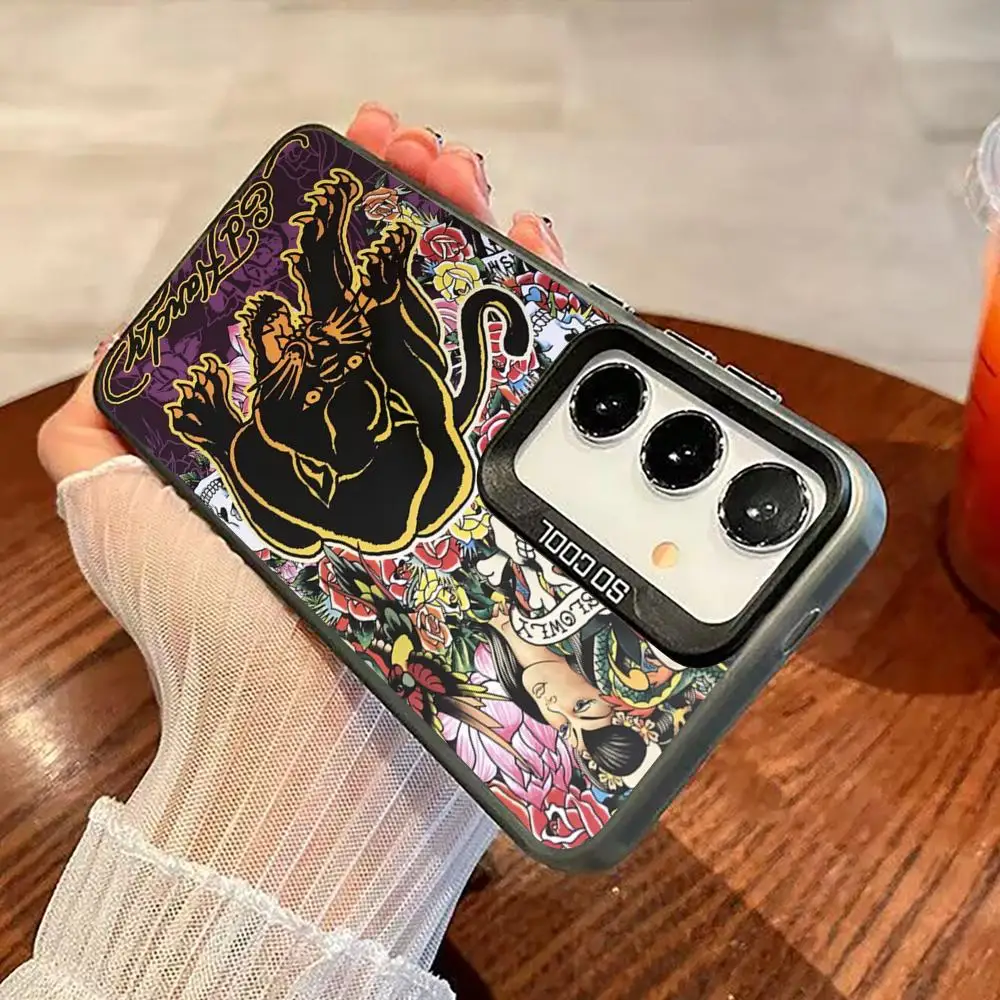 ED-Hardy TrendBrand Phone Case For Black lMD Color Silver Shell For Samsung A57 A37 A17 A16 A56 A55 A15 A35 A25