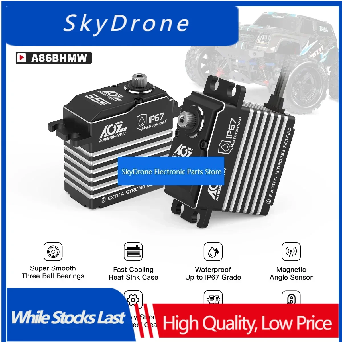 SkyDElAGFRC A86BHMW A81BHMW 55KG 45KG High Torque Magnetic Waterproof IP67 Brushless Digital RC Servo For 1/8 1/10 RC Car Crawle