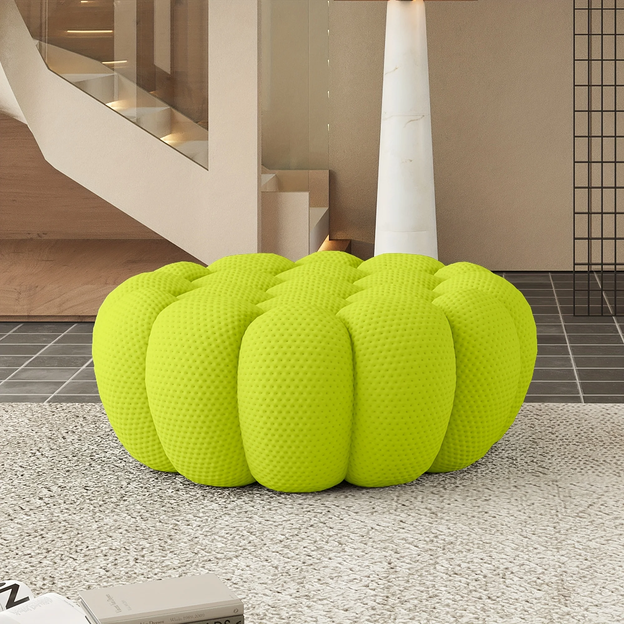 مسند ظهر مبطن للأريكة المنحنية الحديثة ووسائد قطيفة - كرسي كيس فول كبير، قماش ناعم وإطار من الخشب الصلب، لا يتطلب التجميع