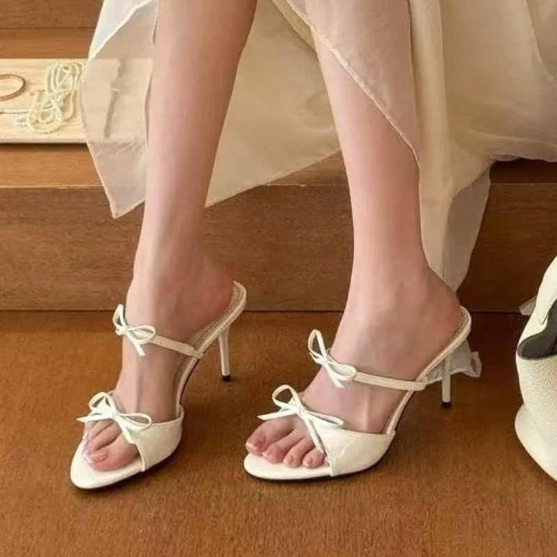 

Женские туфли-мюли на высоком каблуке с бантом, дизайнерские летние модные сандалии 2026, новые туфли-лодочки, шлепанцы, флип-флопы, женская обувь