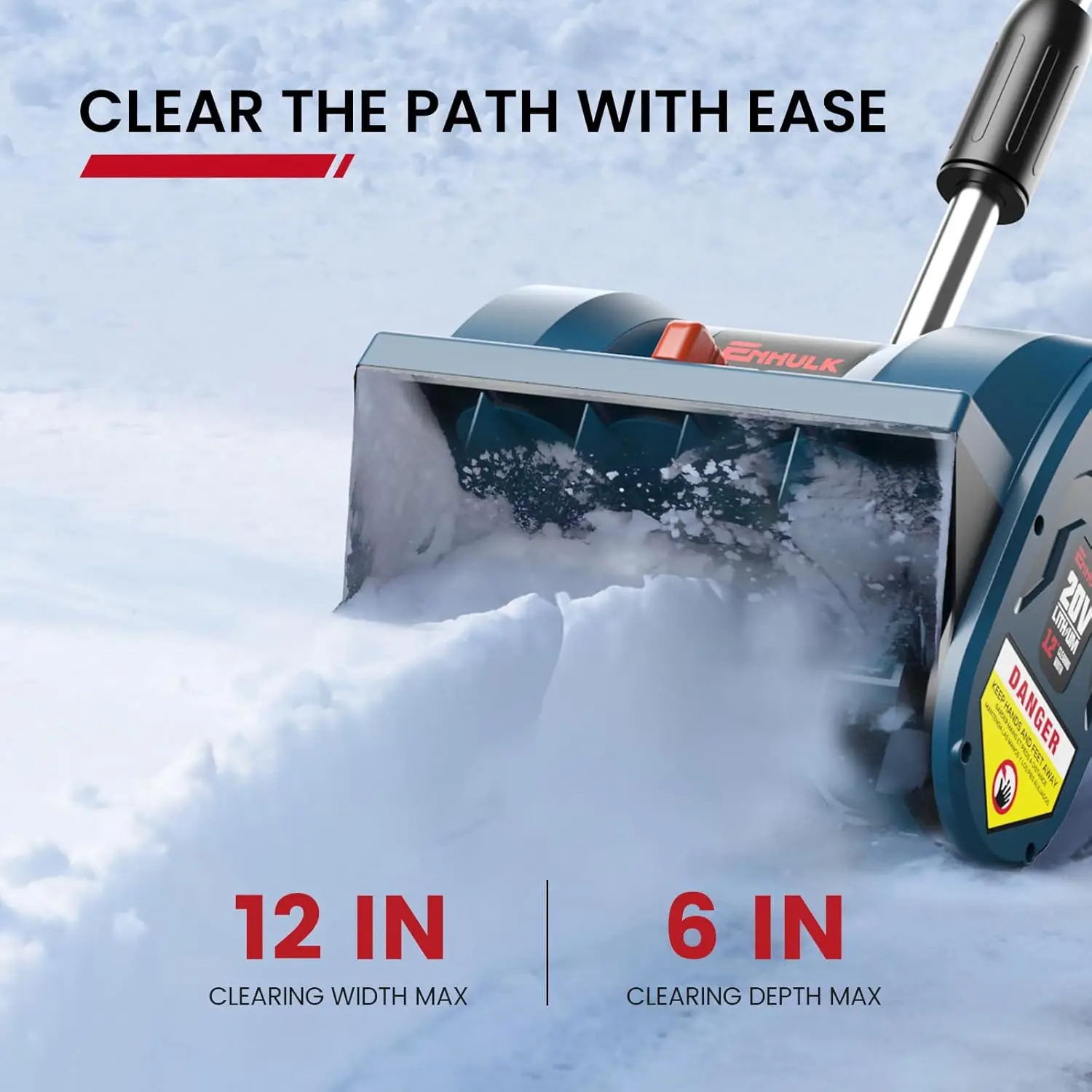 Snow Shovel, 20V | 12-Inch | 4-Ah Cordless Snow Blower, Battery Powered Snow Blower with Directional Plate & Adjustable Front Ha