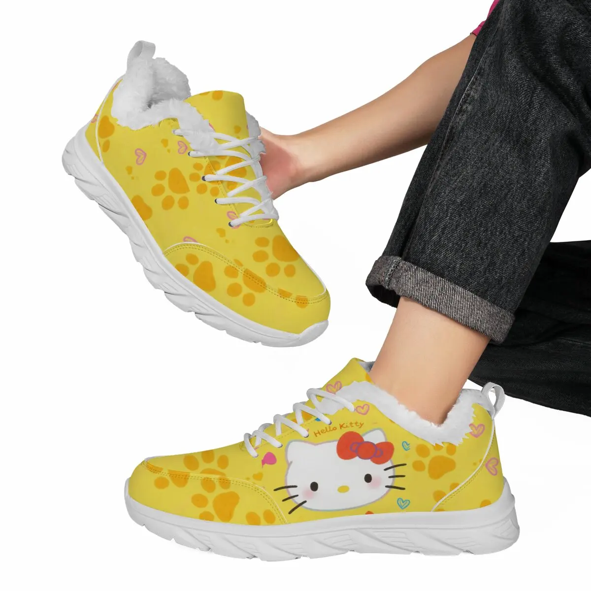 

Женская обувь Hello Kitty, зимняя теплая мягкая подошва для бега, дышащая модная спортивная прогулочная повседневная теннисная обувь на плоской подошве для мужчин