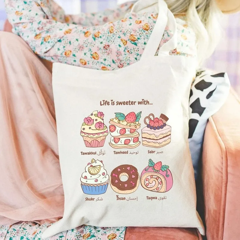 

Милая милая сумка-тоут с десертным принтом, подарки, женская повседневная холщовая сумка, многоразовая экологически чистая сумка для покупок для ежедневного использования, путешествий