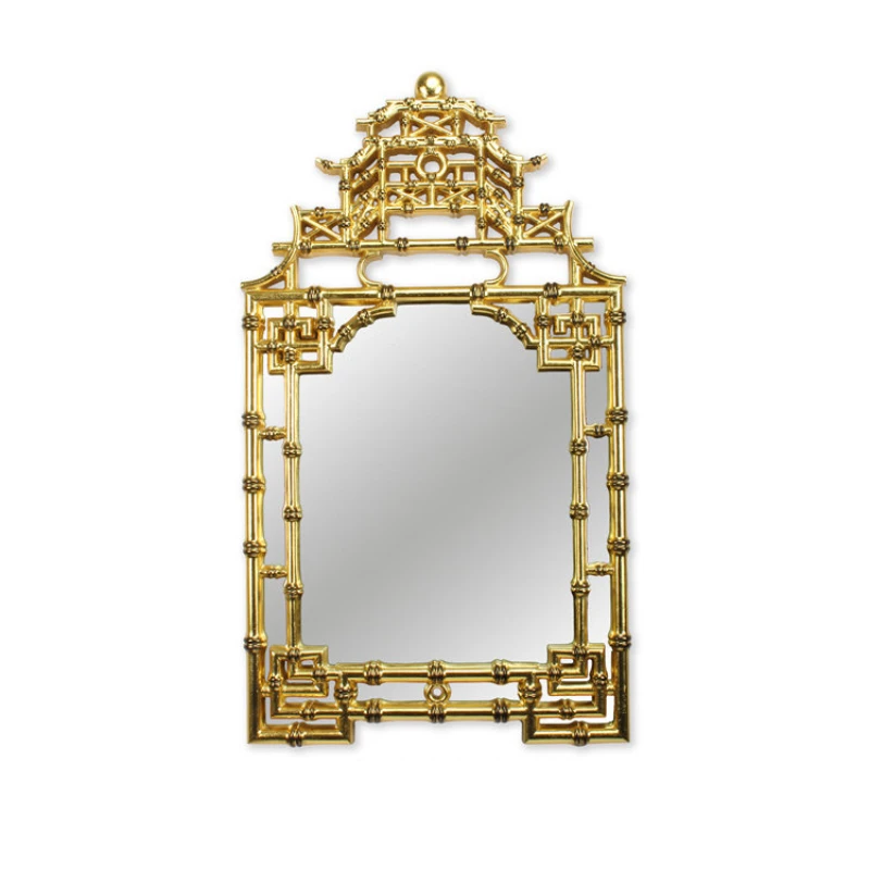 

Factory customized handmade craft bamboo mirror frame golden interior decoration mirror