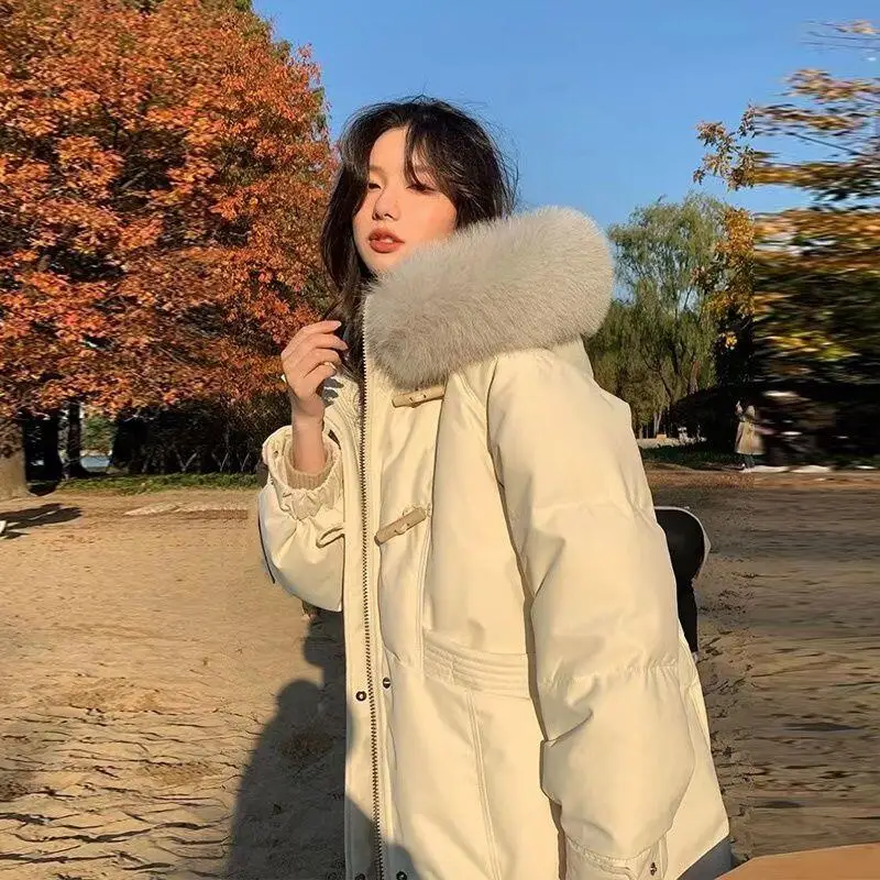 

Winter Girl Hooded Fur Collar Cotton-Padded Jacket Long Style Fashion Student Keep Warm Tops Women's Clothing New Coat Wholesale