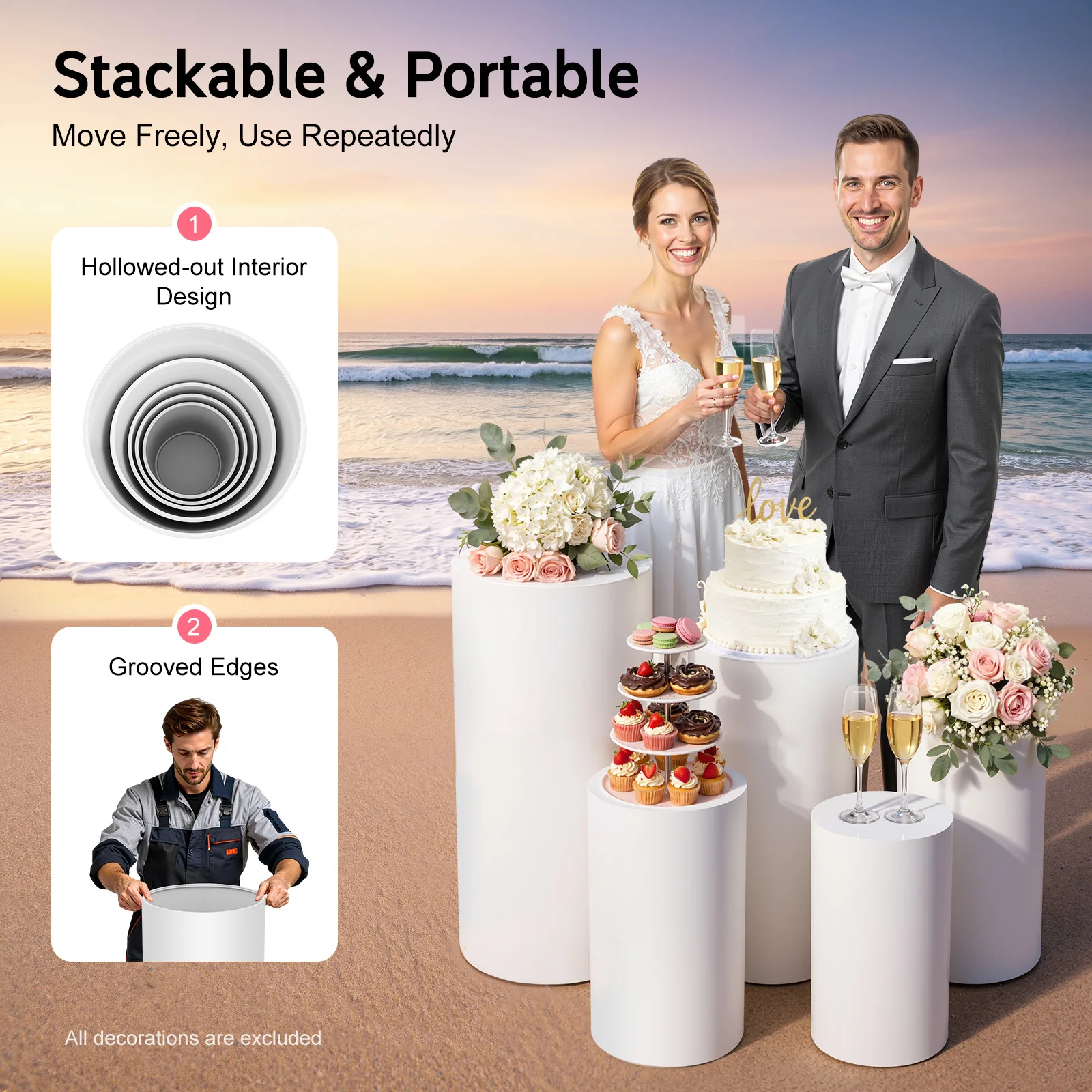 

5 шт. подставка для цилиндра, подставки для пьедесталя с различной высотой для вечеринки, свадьбы или детского душа, декор для мероприятий, цилиндр для демонстрации торта