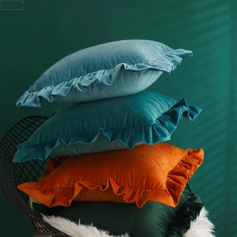 30x50 45x45 50x50cm Ruffled Modern Solid Simple Color Cushion Cover Velvet Sofa Office Car Soft Backrest Pillowcase Pillow Cover