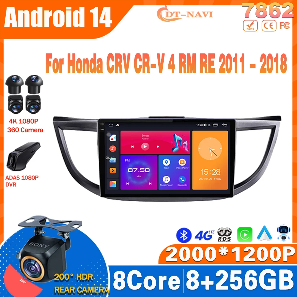 

Android14 Car Radio For Honda CRV CR-V 4 RM RE 2011 - 2018 Multimedia Video Player Navigation GPS Carplay Stereo 4G NO 2Din DVD