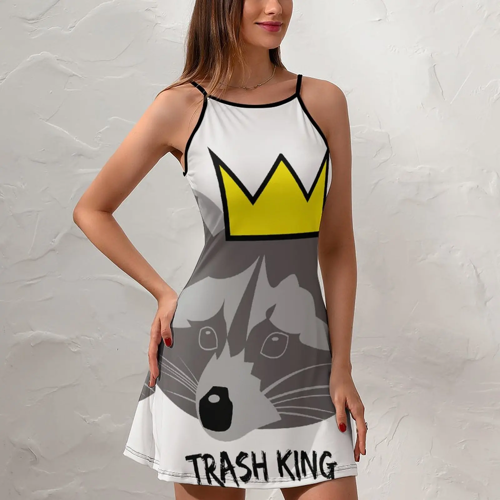 Raccoon Trash King for Sale  Women's Sling Dress Premium Exotic  Woman's Dress Funny Geek  Parties Strappy Dress