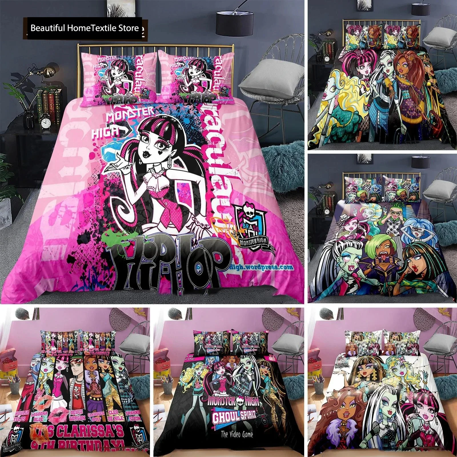 3D Printed Monster High Bedding Set Duvet Cover Bedroom Comforter Covers Single Twin King Size Quilt Cover Home Textile