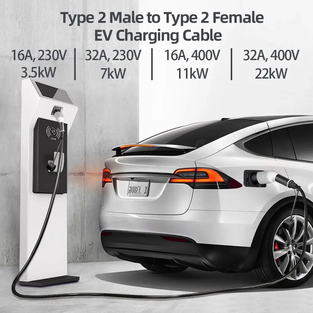 Cavo di ricarica EV da tipo 2 a tipo 2 16A 11KW Cavo trifase a doppia testa di pistola Cavo EV da 5 M per caricabatterie per veicoli elettrici