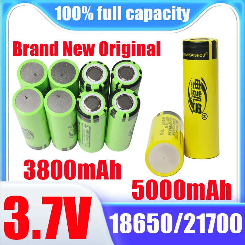 

2-100PCS new 3.7V 18650 3800mAh 21700 5000mAh high-capacity lithium-ion battery 15A power 5C Rate Discharge and box duty-free