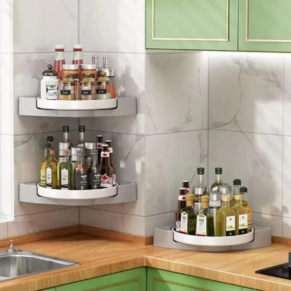 

Plastic Rotating Corner Rack Wall-Mounted No Drilling Triangle Storage Rack Space-Saving Large Capacity Seasoning Rack Bathroom