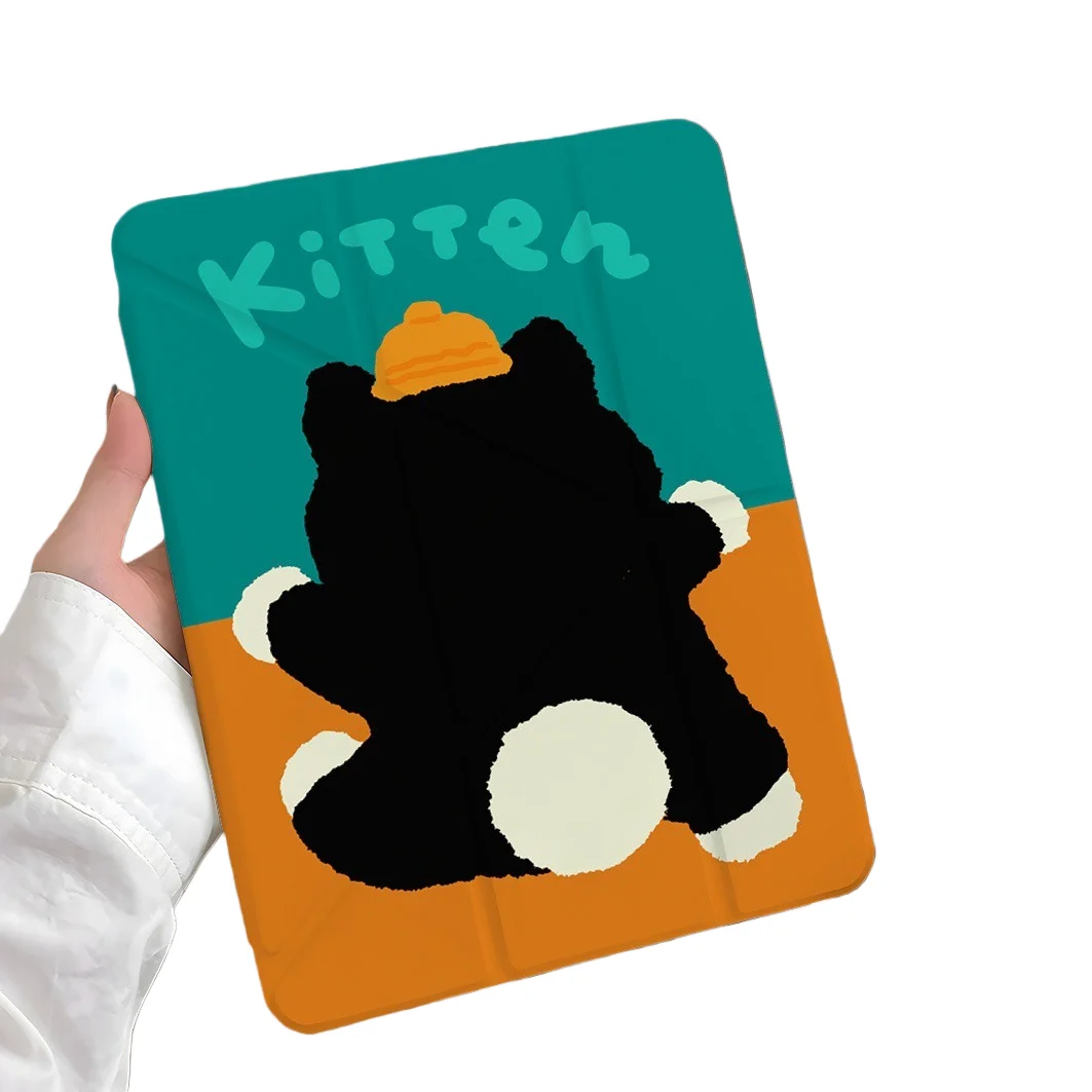 Black Kitten Pen Slot Tablet Case For Mini7 6 iPad Pro 2024 2022 2021 2020 2019 2018 2017 11 10 9 8 7 6 5 Air7 6 5 4 3 2 1 Cover