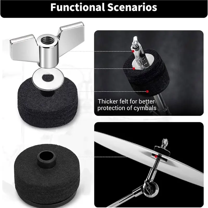 A64T-21PCS Cymbal Replacement Accessories With Hi-Hat Clutch,Drum Cymbal Felt Pads Include Wing Nuts Replacement For Drum Set