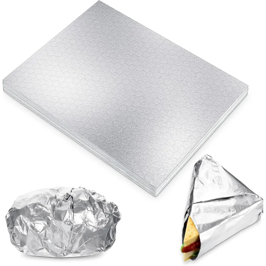 

800 изолированных листов из фольги для сэндвичей с предварительно вырезанной пленкой для гамбургеров, Burritos 10, 3, 4 x 14, устойчивые к смазыванию листы из алюминиевой фольги для отдыха