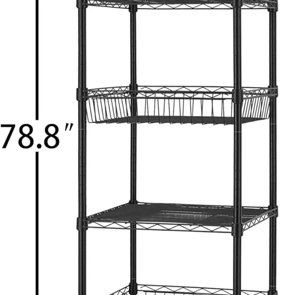 رفوف سلكية شديدة التحمل مكونة من 7 طبقات بعجلات، مقاس 18 × 18 × 78.8 بوصة، رف تخزين للمطبخ/الحمام/المكتب، معتمد من NSF، باللون الأسود